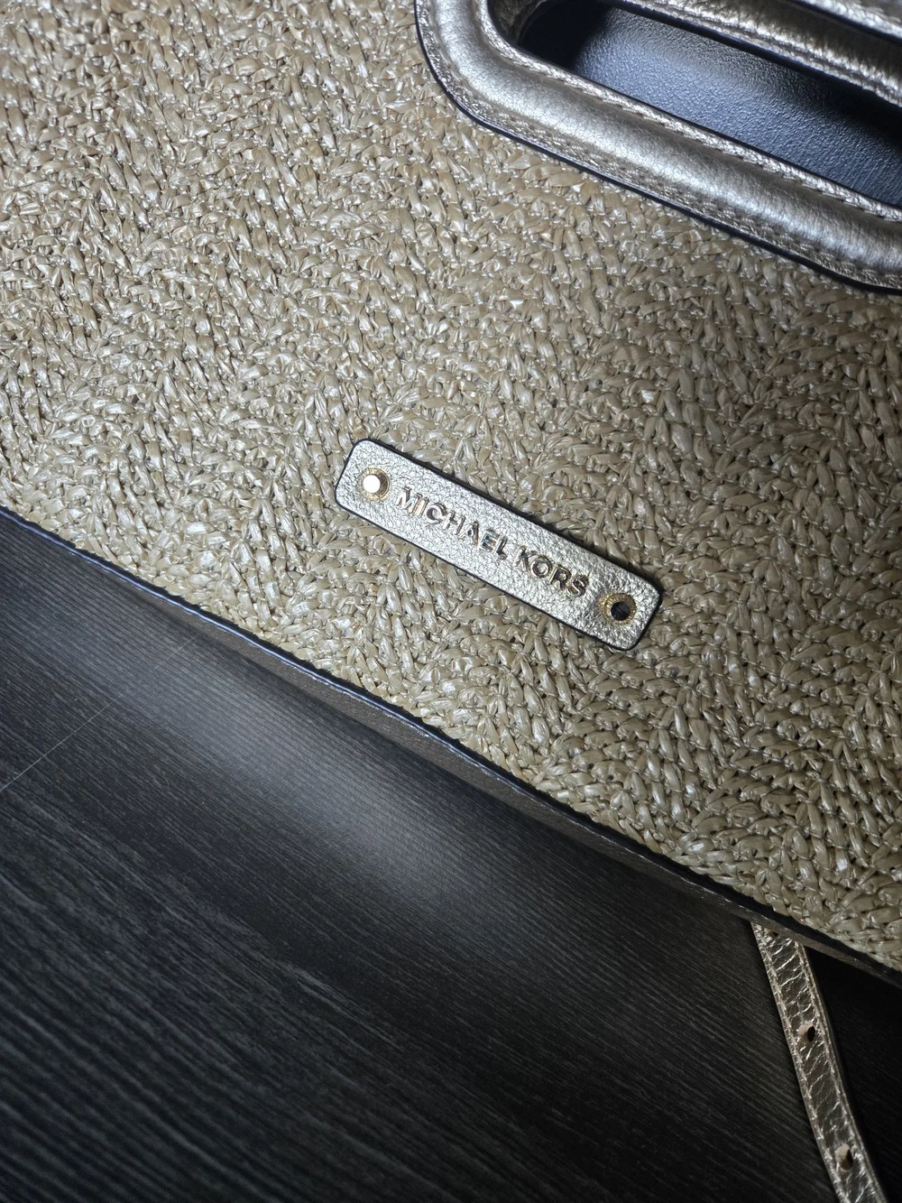 Michael Kors Metallic Gold Straw-Weave Crossbody Bag